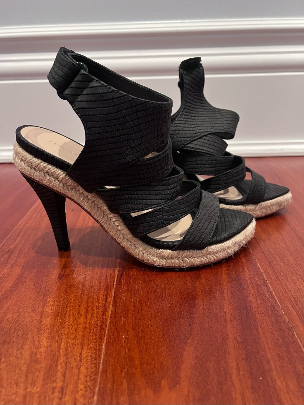 Loeffler Randall Black Snake Embossed Espadrille Heels - Size 7B